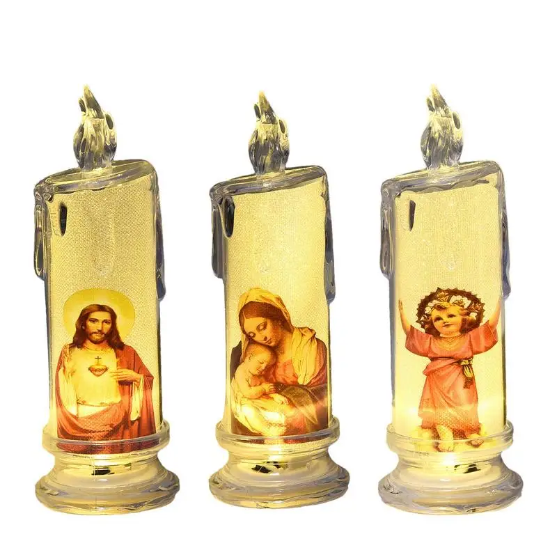 Jesus Catholic Christian Religious Ceremony Virgin Electronic Flameless LED Devotional Prayer Candles Light Religious Decoration