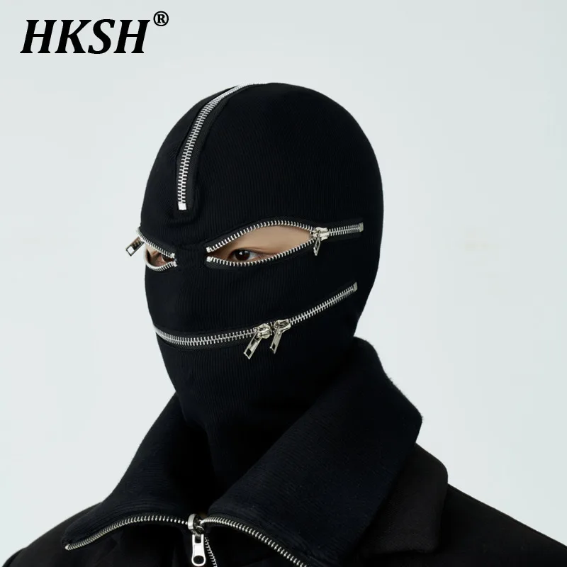 HKSH Spring Autumn Dark Black White Versatile Men's Dark Tide Zipper Women's Head Cover Mask Punk Techwear Fashion Gothic HK0300