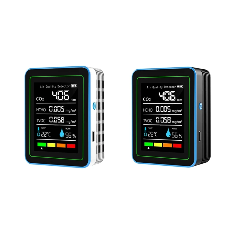 5 In 1 Air Quality Monitor TVOC HCHO Temperature Humidity CO2 Meter, USB Rechargeable CO2 Detector image 2