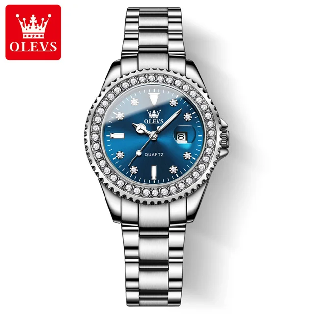 OLEVS Original Diamant Zifferblatt Quarzuhr für Frauen Mode Elegante Damen Uhren Edelstahl Wasserdichte Damen Armbanduhr 6