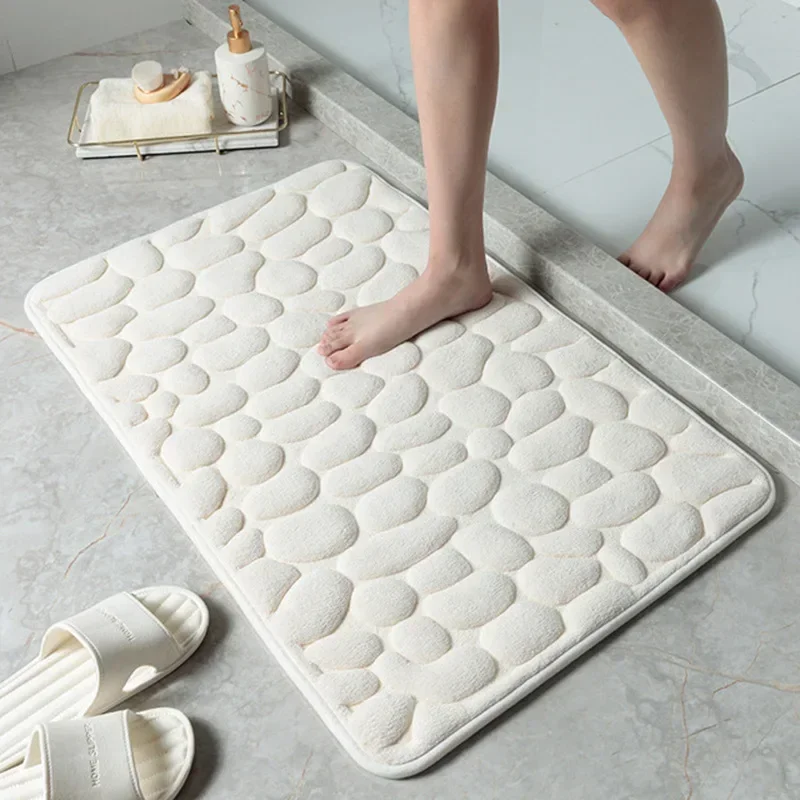 Set of 3 Bathroom Bath Mat Set Soft Non Slip 2PCS Cobblestone Mat Bathroom Rug Absorbent Shower Carpets Toilet Lid Cover Floor