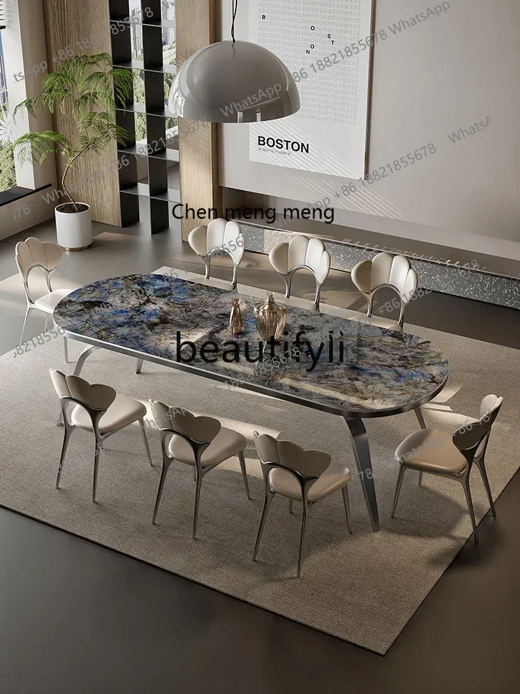 A182 Italian light luxury stone slab dining table large apartment luxury hotel commercial rectangular marble dining table
