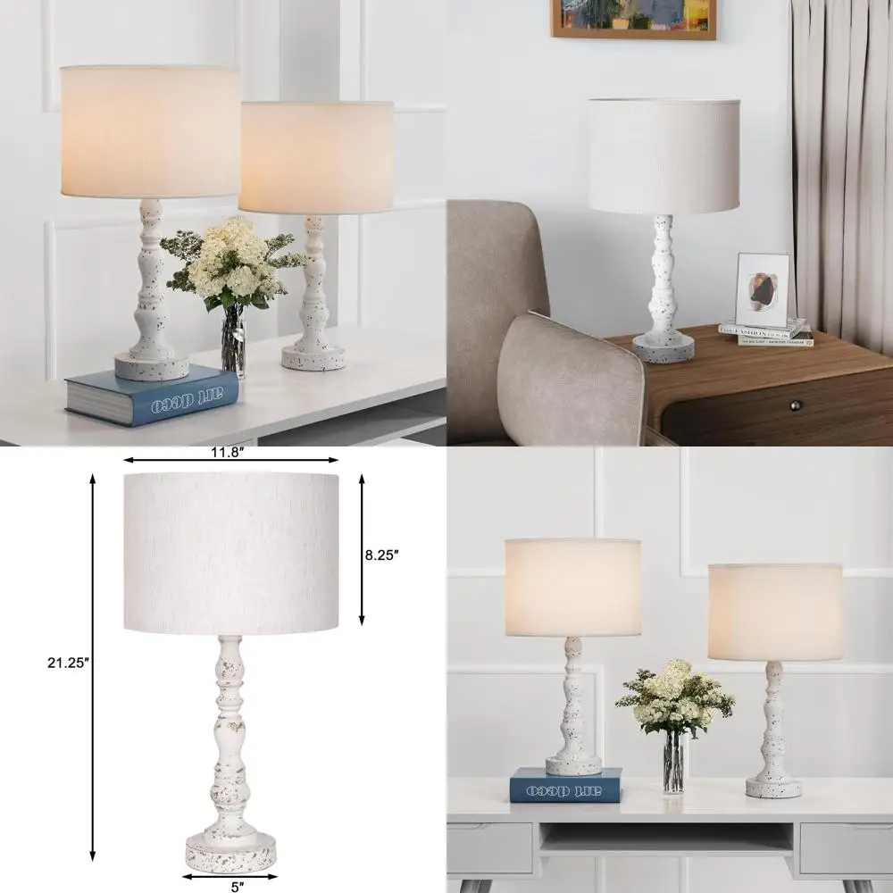 

Retro Resin Table Lamp Set, 2-Piece Bedroom and Living Room Lighting, Vintage Bedside Nightstand Lamps for Stylish Interiors