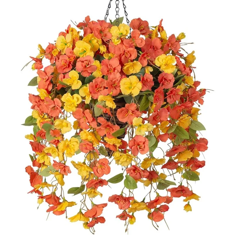

Artificial Hanging Flowers Fake Plants with Basket for Outdoors Fall Decoration, Faux Hibiscus Long Vines Realistic Silk Flowers