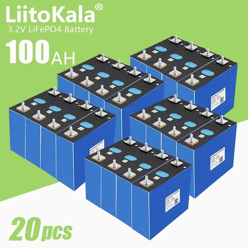 

20pcs LiitoKala Lifepo4 Battery 3.2V 100Ah 4000Cycle Rechargeable Photovoltaic Kit Balcony Power Plants Off Grid Solar System