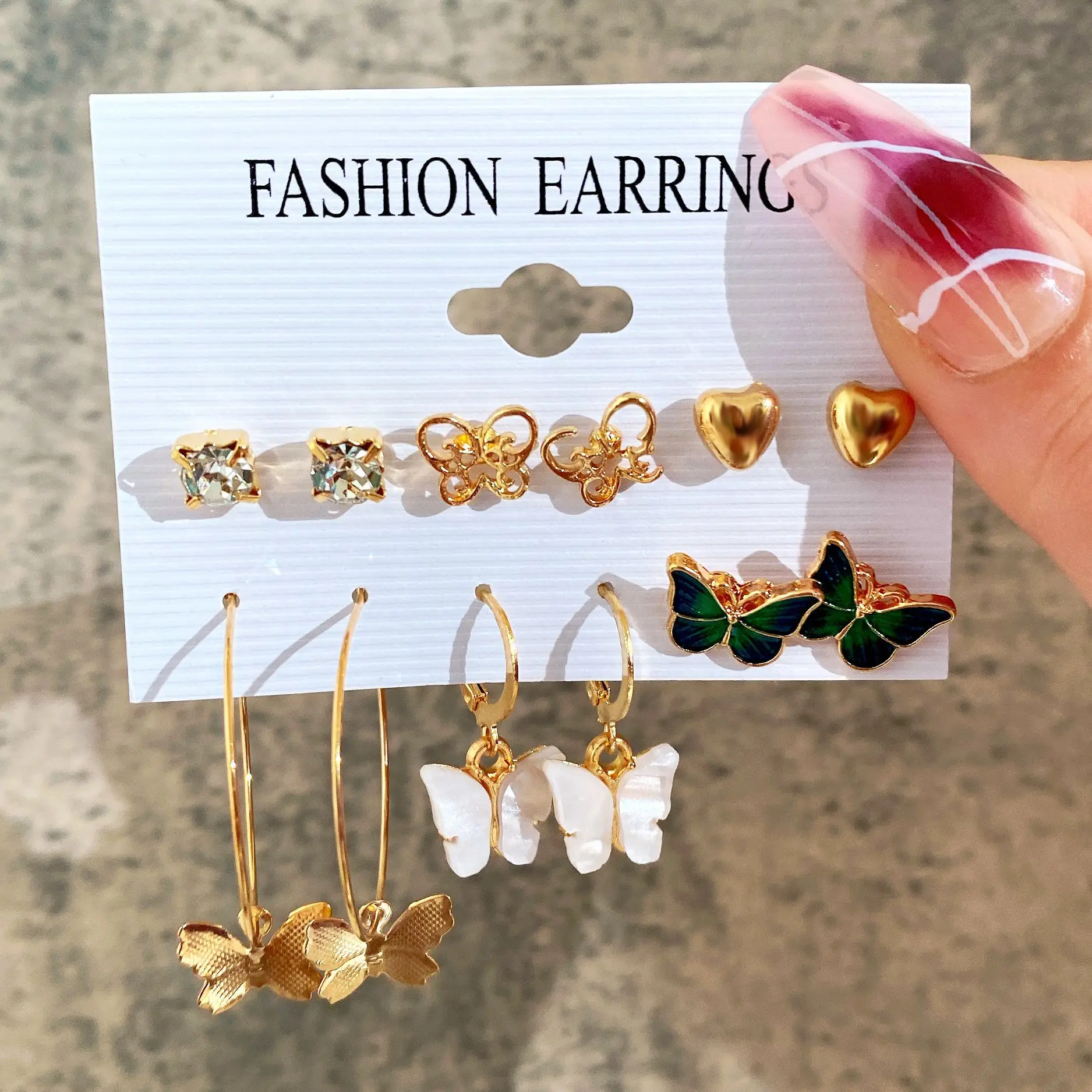 Fashionable Pearl Note Butterfly Geometric Tassel Stud Earrings Women Suit Elegant Charm Engagement Party Jewelry