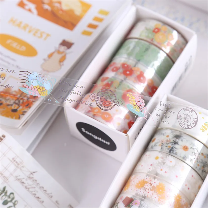 Pet Washi Tape Flower Washitape Transparent Cherry Blossoms Cinta Stickers Scrapbook Stationary Diary Decorative Paper Korean