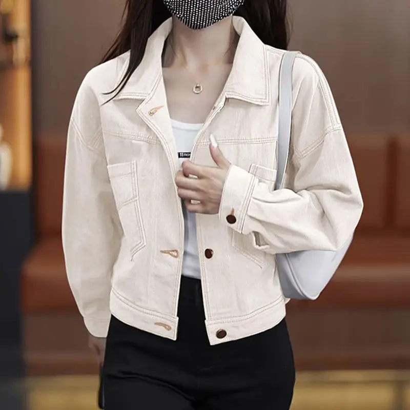 

2025 Design Women Vintage Denim Jacket Spring Fall Long Sleeve High Quality Loose Oversized Chic Stylish All Match Petite Top