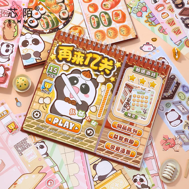 15pcs in 1 Book Cartoon Capybara Panda Game Challenges 3D Scenery Sticker Book Wholesale Children's Puzzle & Sticker Toy Gift