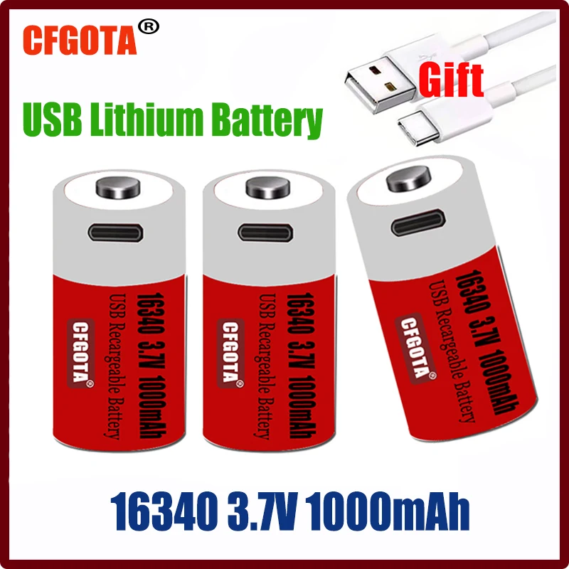 

2024 New modelUSB fast charging battery SHSEJA CR123A 123A CR123 ICR 16340 3.7V lithium-ion battery at 1000mAh