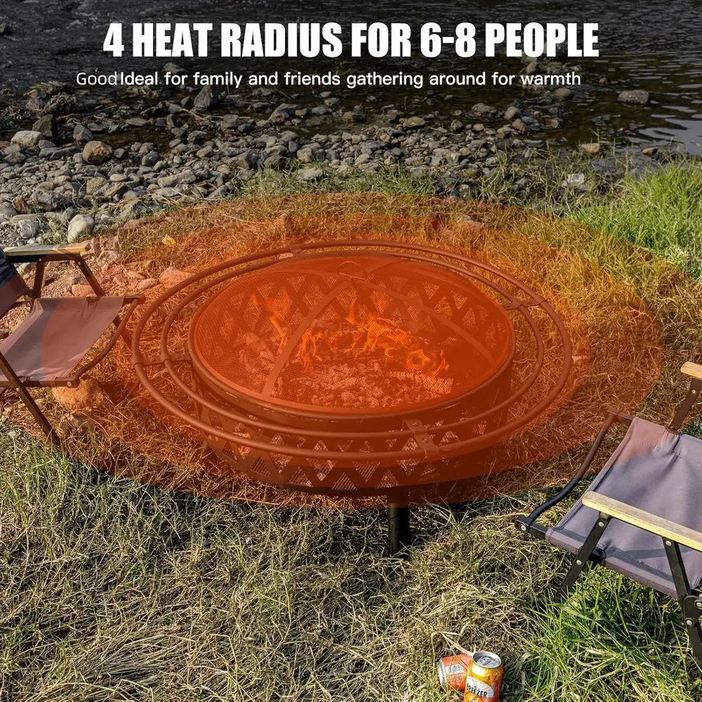 حفرة نار منسوجة متقاطعة مقاس 42 بوصة في الهواء الطلق مع شاشة شرارة وبوكر النار لحرائق الفناء والحديقة #2