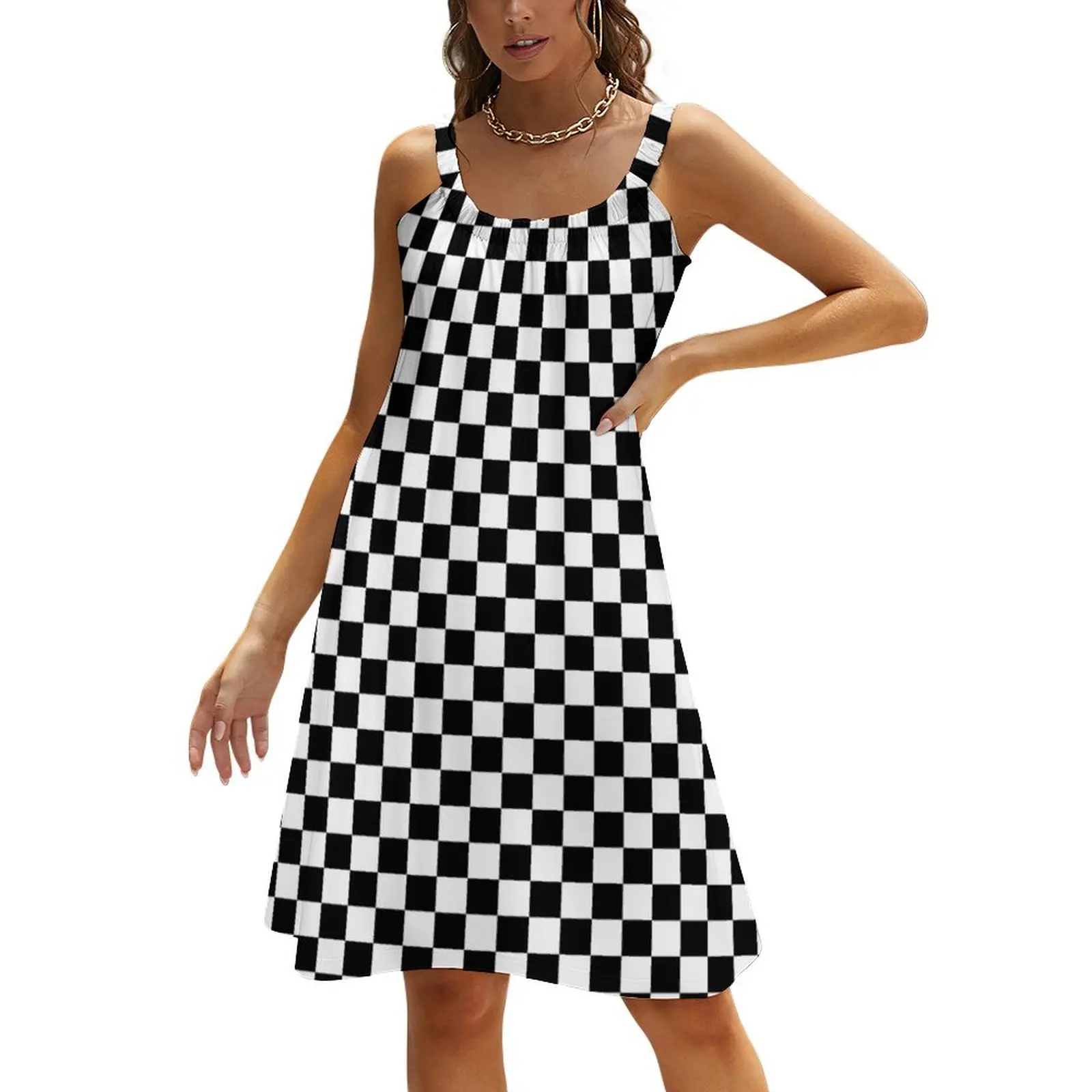 

black white checkered Beach Sling Skirt elegant and pretty women's dresses Woman fashion