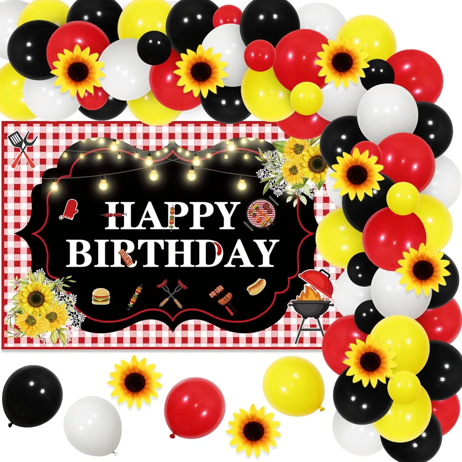 

Happy Birthday Backdrop Banner and Balloon Garland for Barbecue Theme, BBQ Party Decor, Bachelorette Party Supplies