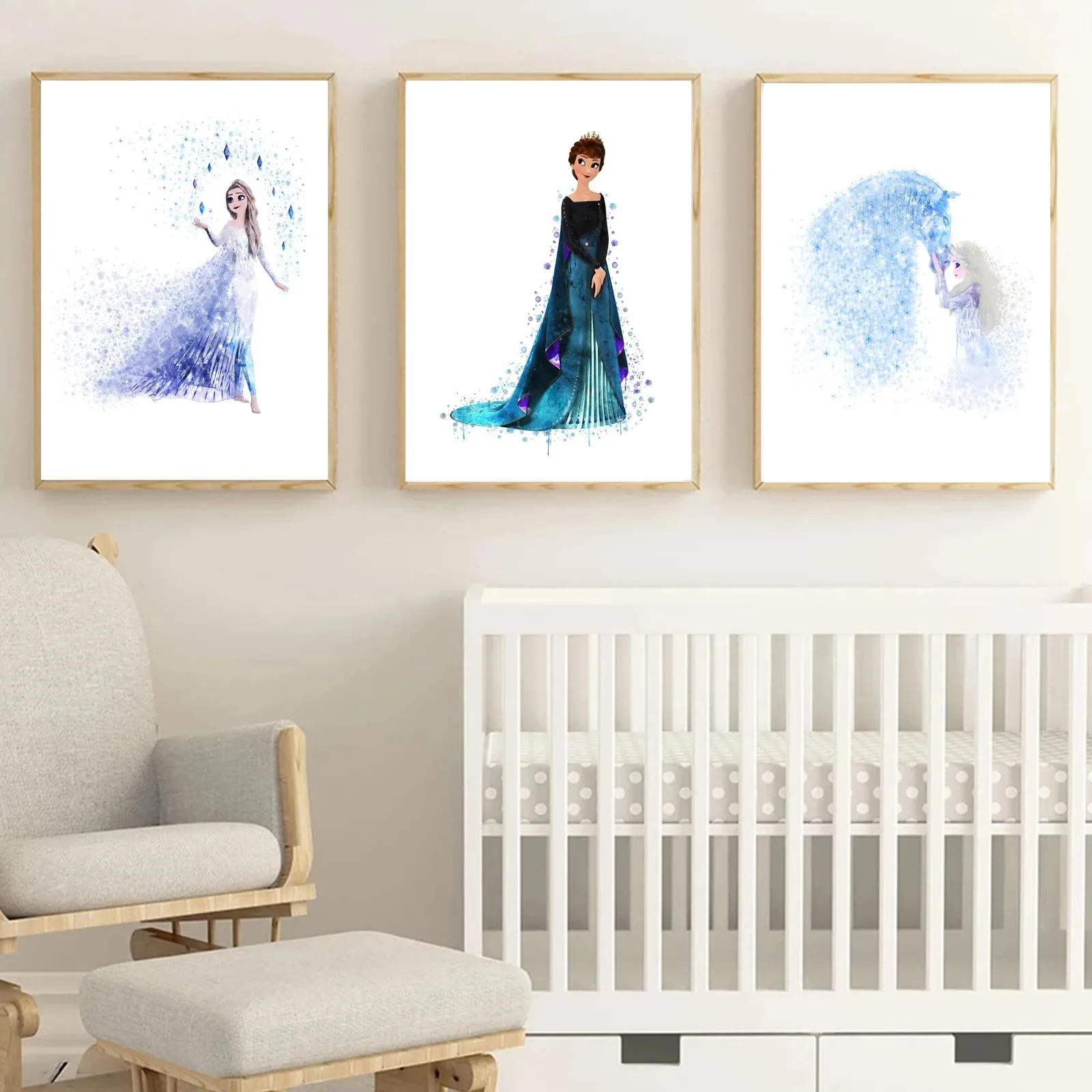 ملصق قماش فني بألوان مائية مجمدة من Miniso-Disney ، طباعة الأميرة آنا وإلسا ، فن جداري ، ديكور حضانة ، غرفة فتيات #2