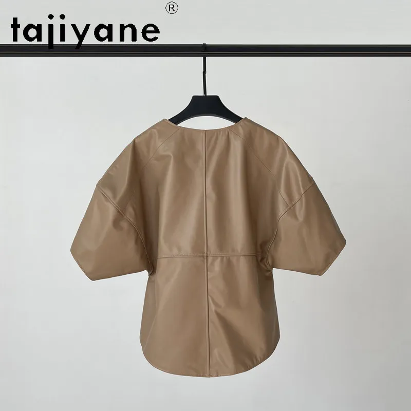 TAJIYANE Short Real Leather Jacket Women Sheepskin Lantern Sleeve Jackets of Woman Clothing 2026 Korean Jaqueta Round Neck Coat