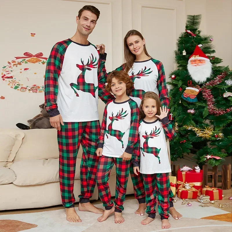 Family Christmas Soft Pajamas Set Santa Moose Print Mom Dad Kids Baby Xmas Family Matching Outfits Xmas Pajamas New Year Clothes