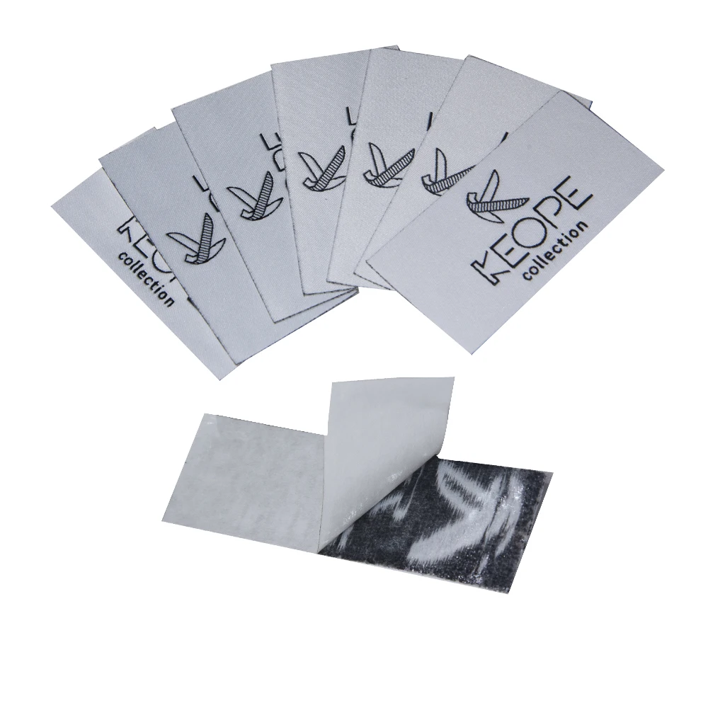 1000Pcs Costom Cotton and Adhesive Clothing Label Stickers For Precut polyester Fabric  Woven Garment Tags