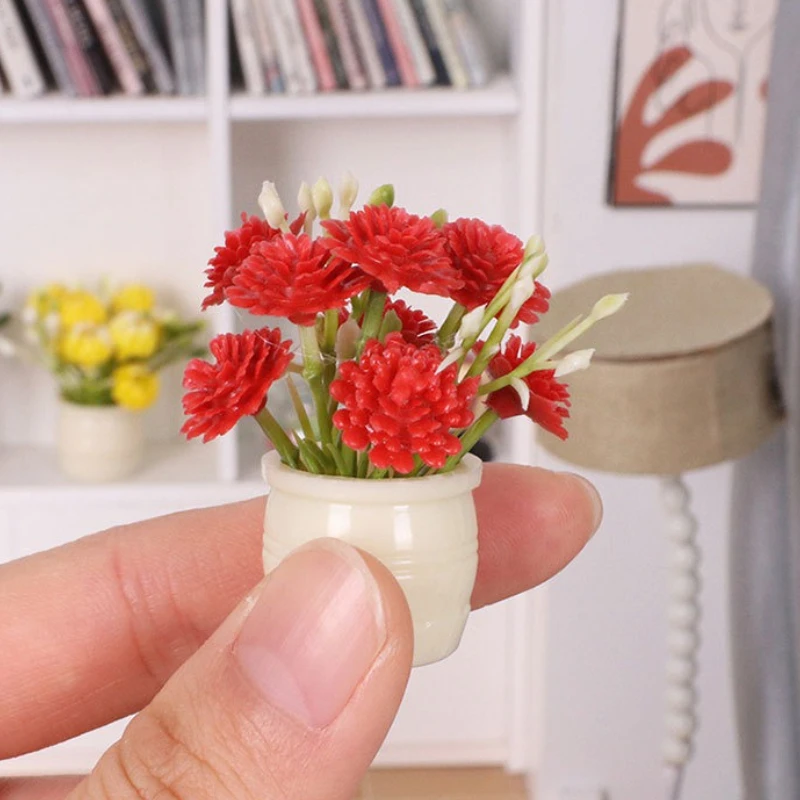 

Dollhouse Mini Flower Pots Potted Plants Outdoor Scene Miniature Simulation Flower Shooting Props Doll Accessories Home Decor