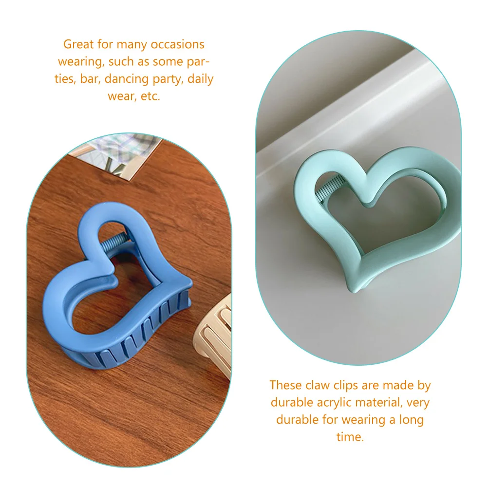 

6pcs Heart Shaped Claw Clips Durable Acrylic Suitable All Hair Types Women Accessories Thin Thick Curly Hair Daily Party