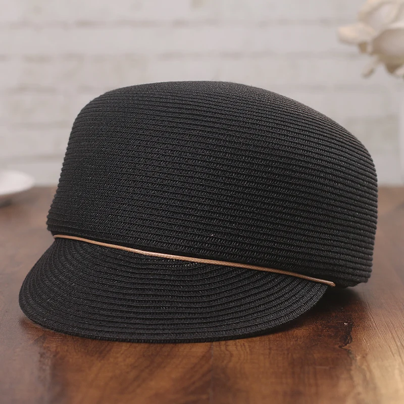 Luxury Design Women Summer Straw Fedoras White Black Casual Knight Cap Elegant Ladies Outdoor Travel SPors Sun Casquette Hat Cap