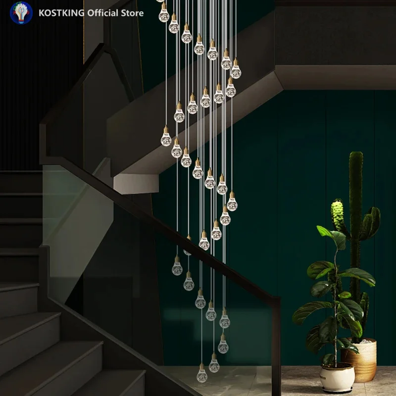 Double-Flight Staircase Chandelier Luxurious Villa With Grand Loft-Style Rotating Open-Plan Living Room And Crystal Chandelier
