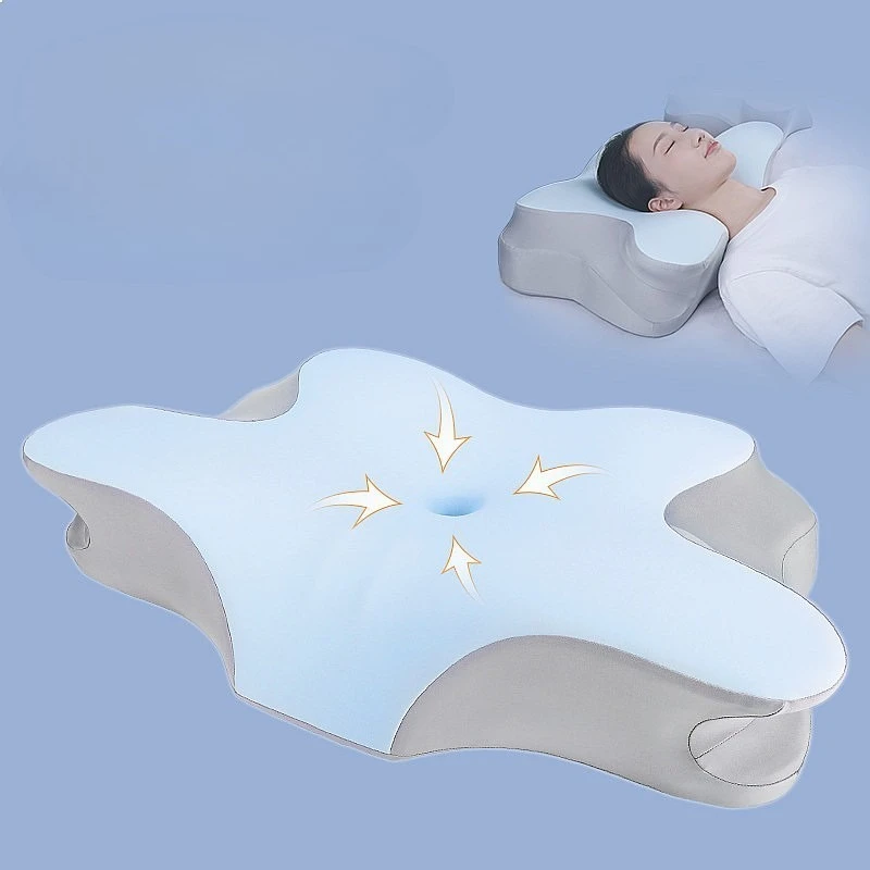 Memory Foam Neck Pillow with Cover, Butterfly Shape, Non-Collapsing, Ergonomic for Neck Shoulder Side Sleep