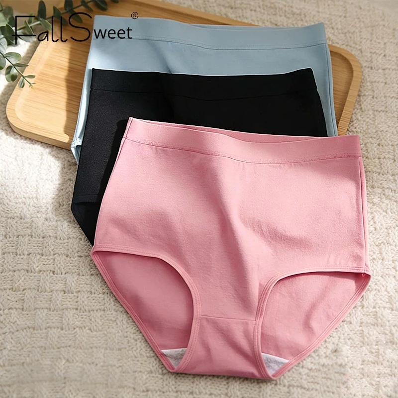 FallSweet 10Pcs/set High Waist Cotton Underwear Women's Cotton Panties Plus Size Briefs Underpants Comfort Female Lingerie M-3XL