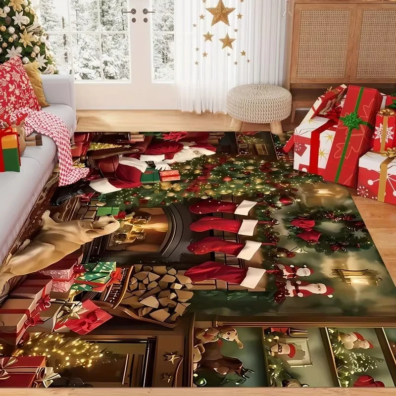 VIKAMA Santa Claus Floor Mat Merry Christmas Happy New Year Door Mat Large Area Rugs Rug For Bedroom Carpet For Living Room Home - view 5