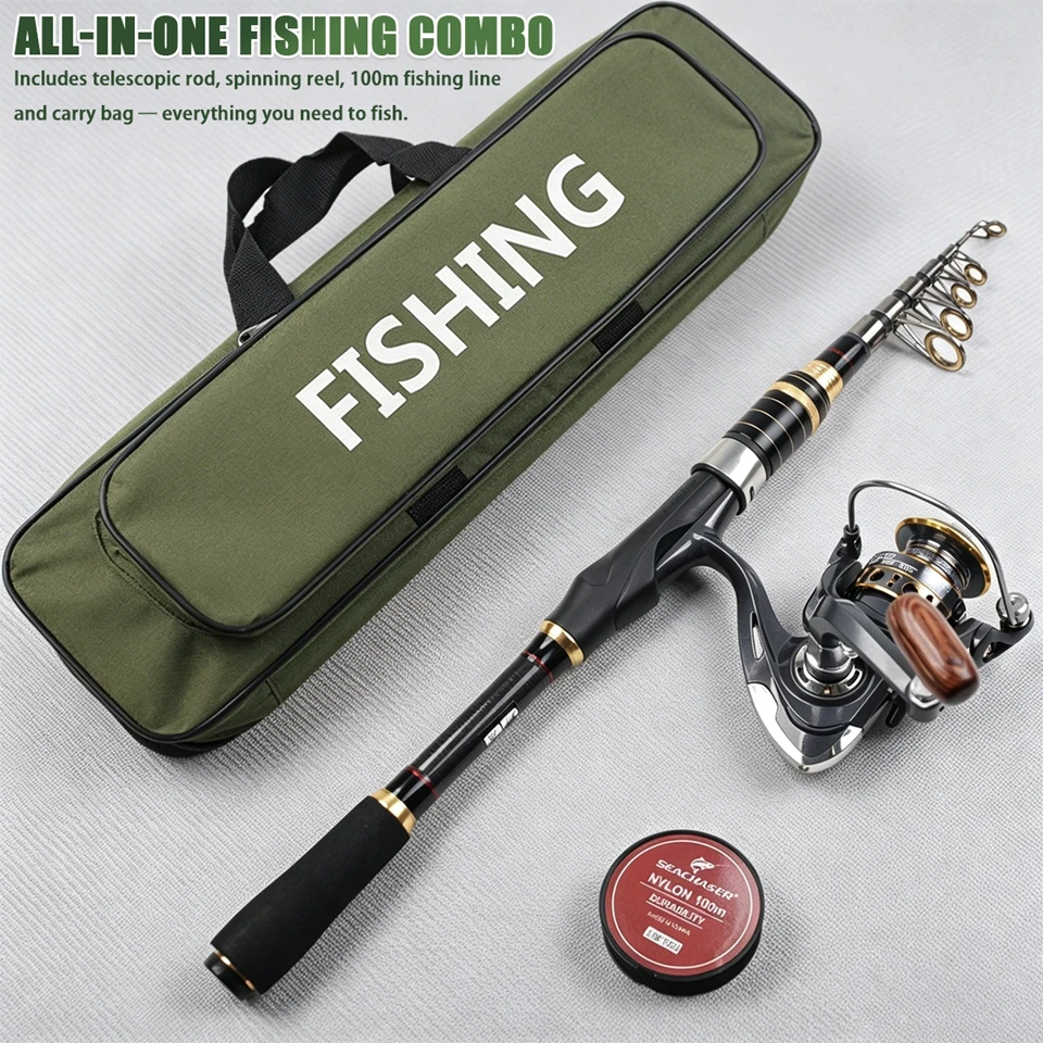 bag for telescopic fishing rod Portable Fishing Kit 2.1m Telescopic Surf Rod Spinning Reel 100m Line  Tackle Bag, Easy-Carry Travel Set for Beginner Anglers