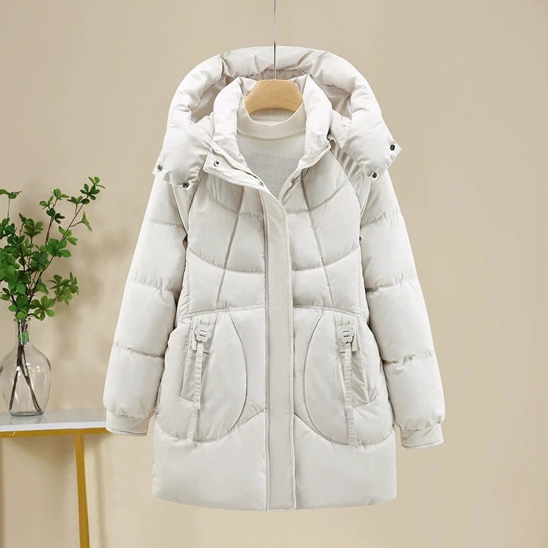 Parka's Dames Winter Mid Lange Dons Katoenen Jas Met Capuchon Casual Dikke Mode Outdoor Warme Katoenen Gewatteerde Jas Vrouwelijke Bovenkleding