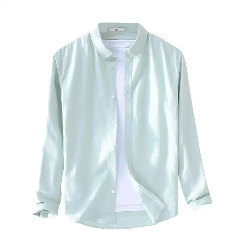 Men's Cotton Linen irt Long Sve Breathable Thin Winter  Color Square Collar Open Cardigan Sle Casual Busin irt