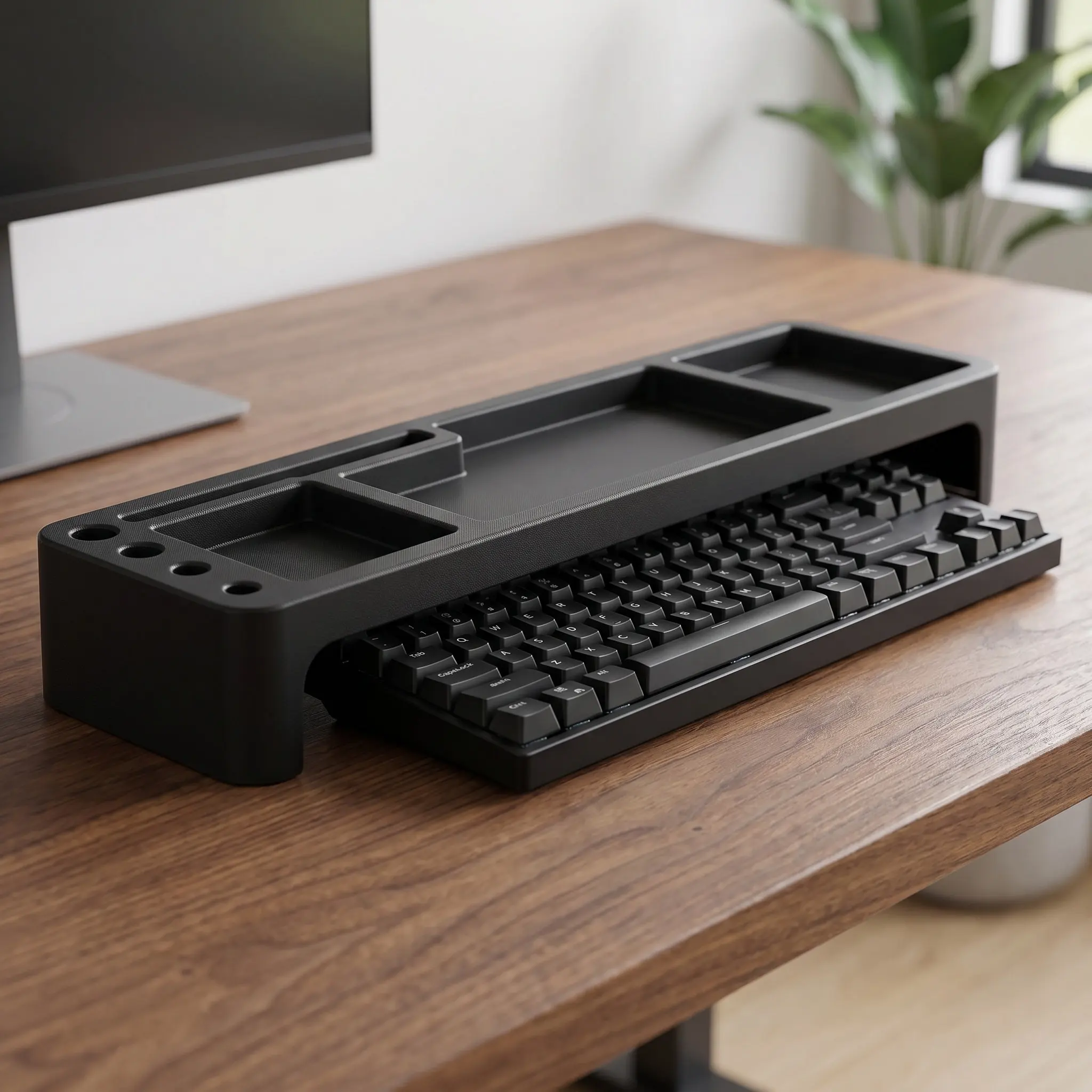 キーボード用棚、abs素材、多機能、家庭用デスクトップ、メモや携帯電話の収納に、パソコン使用に最適、ブラック。
