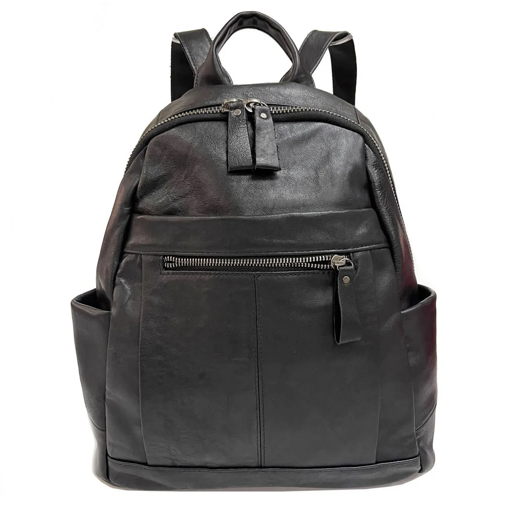 Black Genuine Leather Backpack Woman Casual Daily Cow Leather Travel Bagpack Fashion Ladies Cowhide Shoulder Bag
