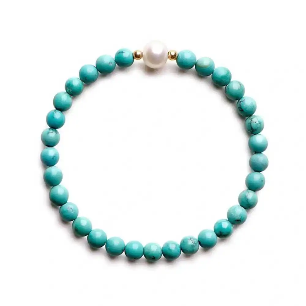 Beautiful Natural Turquoise Beads Freshwater Pearls Bracelet Chain Spirituality Meditation All Saints' Day spread Yoga