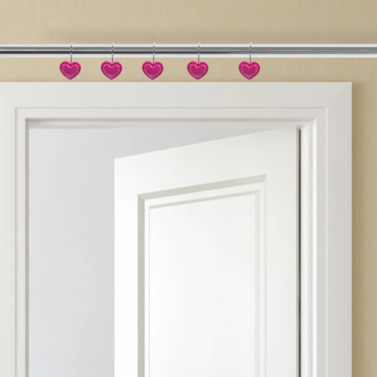 

12Pcs Decorative Heart Resin Curtain Hooks Premium Iron Shower Hangers Sturdy Bathroom Hanging Rings Easy to Install Solution