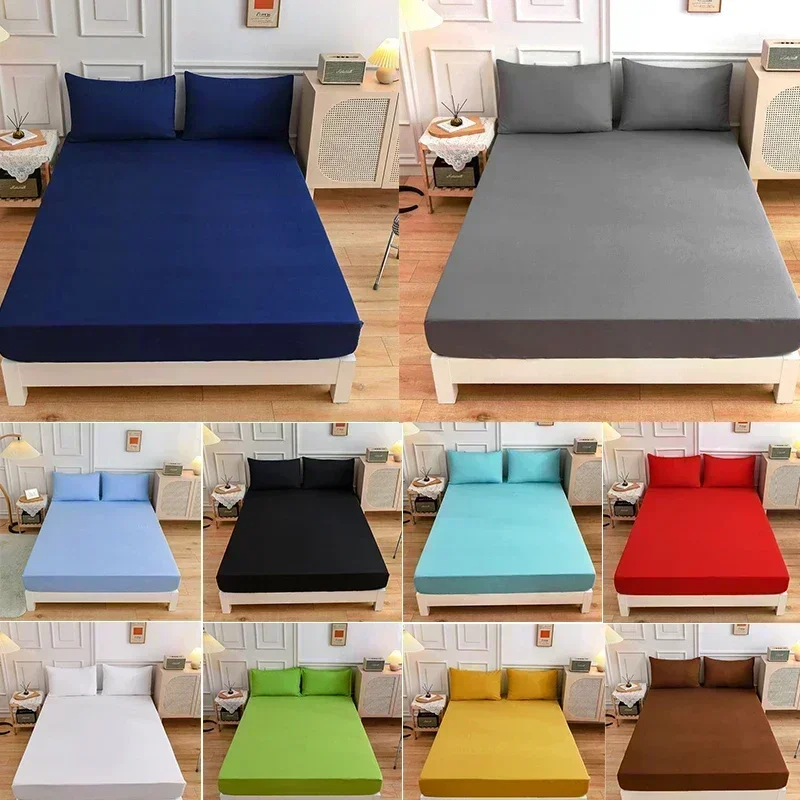 1pc Solid Color Fitted Sheet Mattress Cover Super Soft Microfiber Bed Sheet Set Deep Pocket Breathable Wrinkle Single Double Bed