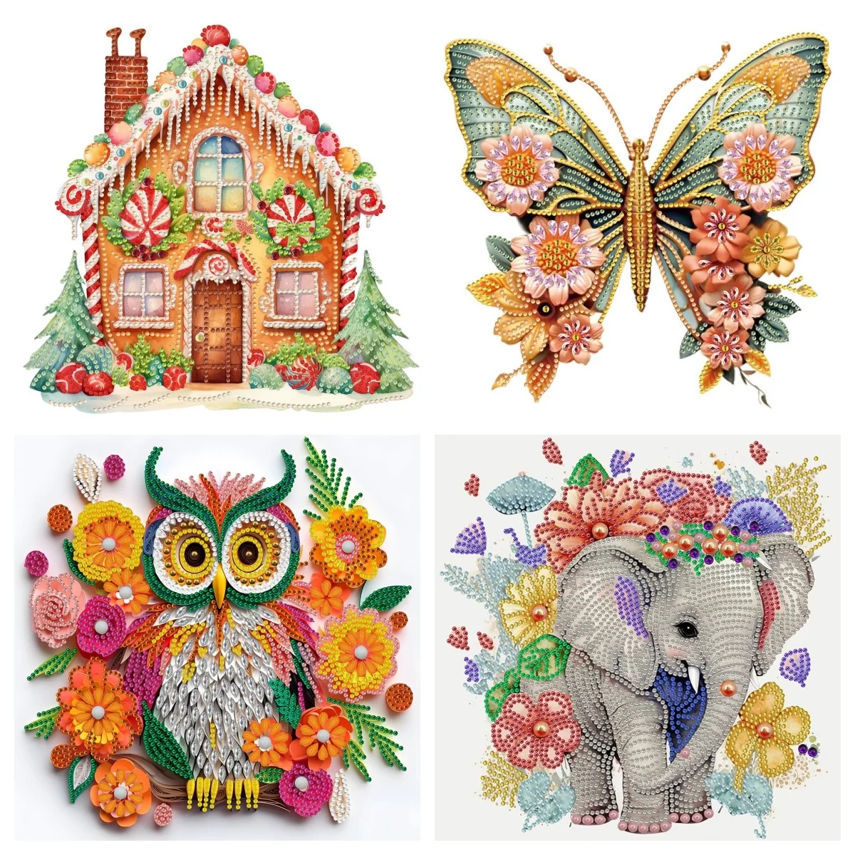 5D Butterfly House Owl Animals Theme Diamond Painting Tabletop Ornaments Kit Diamond Painting Desktop Decorations for Beginner