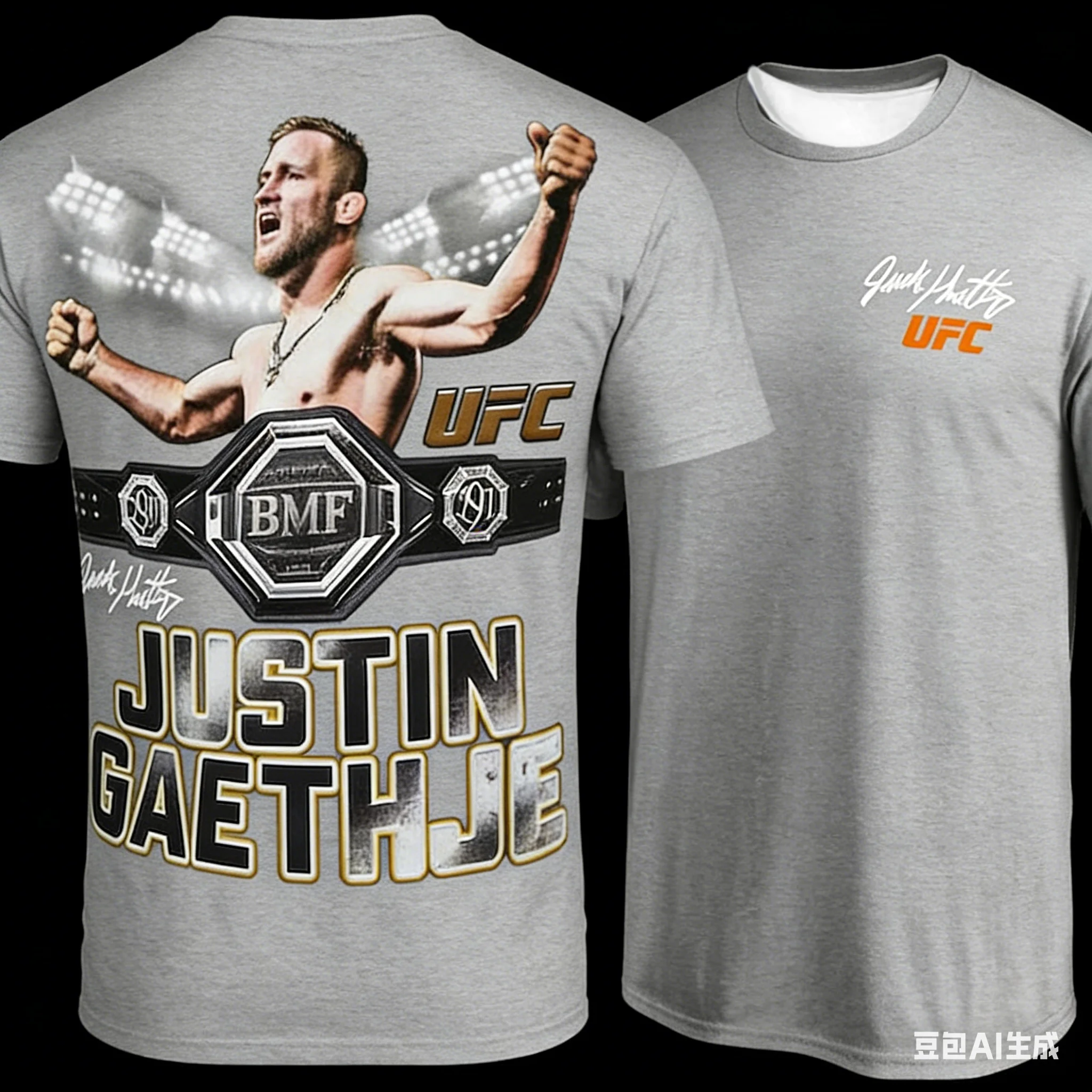 UFC Highlight Moments Champion Camiseta con estampado 3D, imprescindible para los fanáticos de la MMA, manga corta deportiva informal de moda