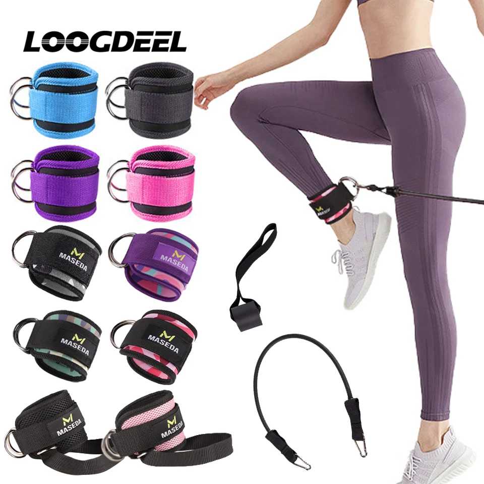 LOOGDEEL สายรัดข้อเท้าคู่ D-Ring Cuffs ข้อเท้าน้ําหนักขาการฝึกอบรมรั้งสนับสนุนกีฬา Abductors ปรับเท้าเบาะ