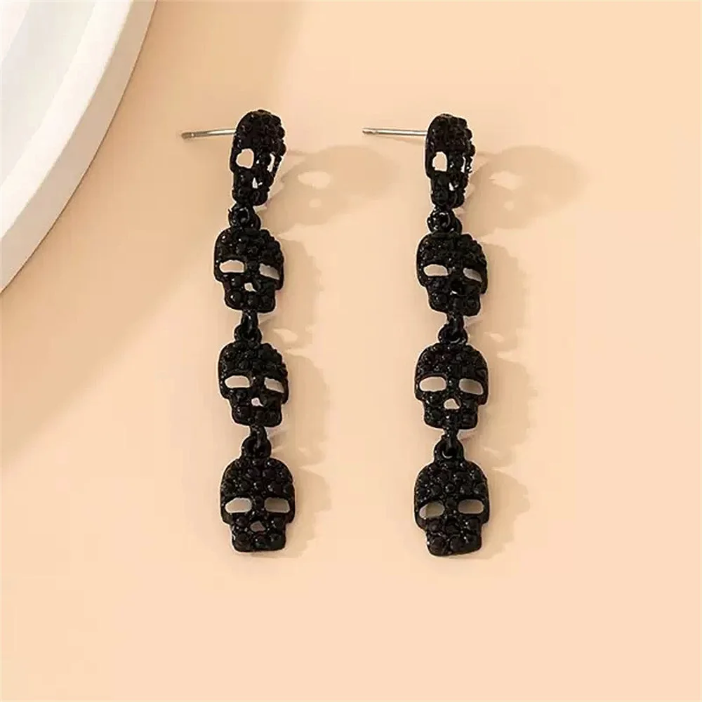 

Halloween Punk Tassel Black Skull Women's Earrings Fashion Luxury Metal Skeleton Piercing Ear Stud Women Jewelry Accessories
