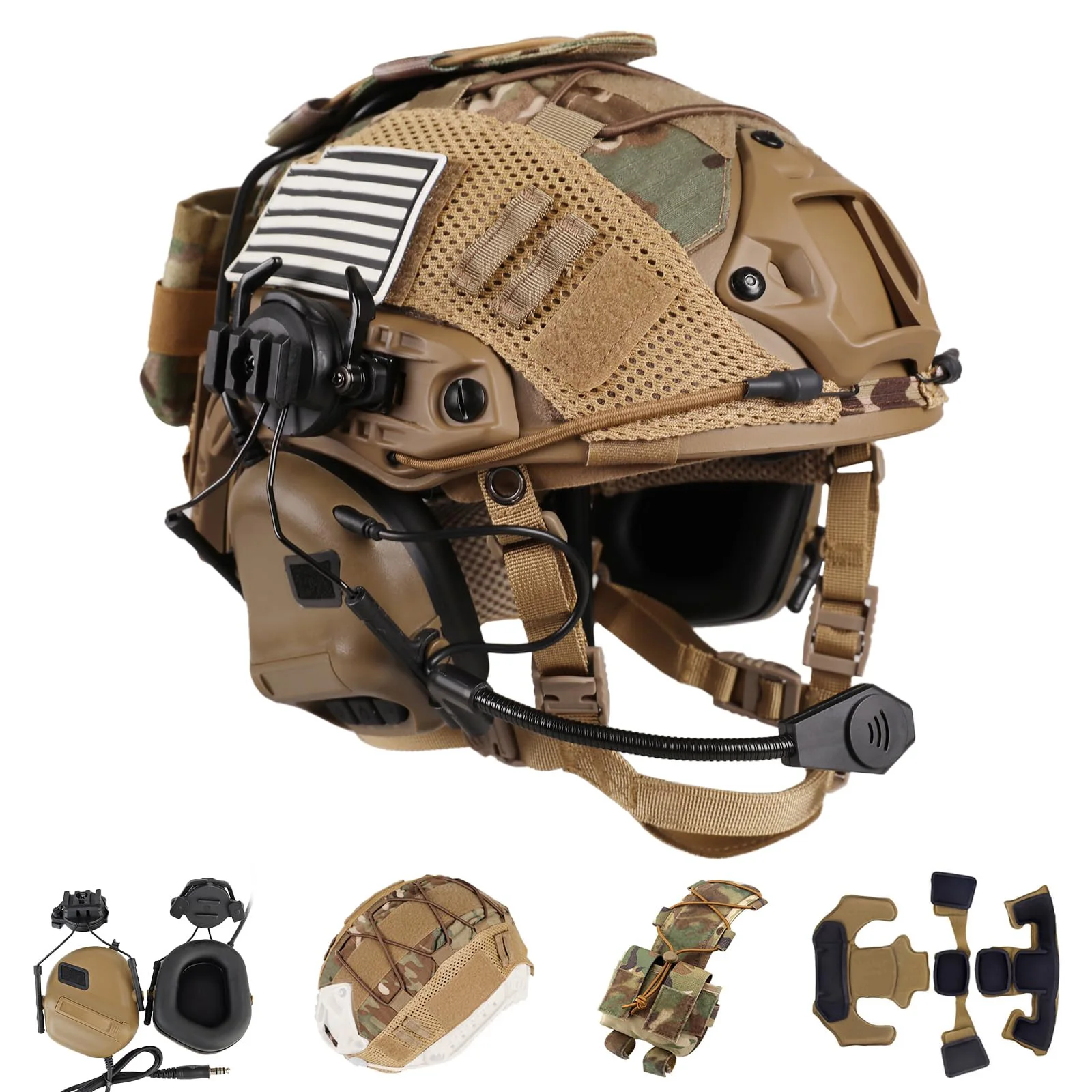 Hełm taktyczny YCTAC 4w1 z zestawem słuchawkowym, regulowana maska do airsoftu i paintballa, sprzęt ochronny do użytku na zewnątrz, do wojskowych zastosowań, polowań i strzelania. — 2