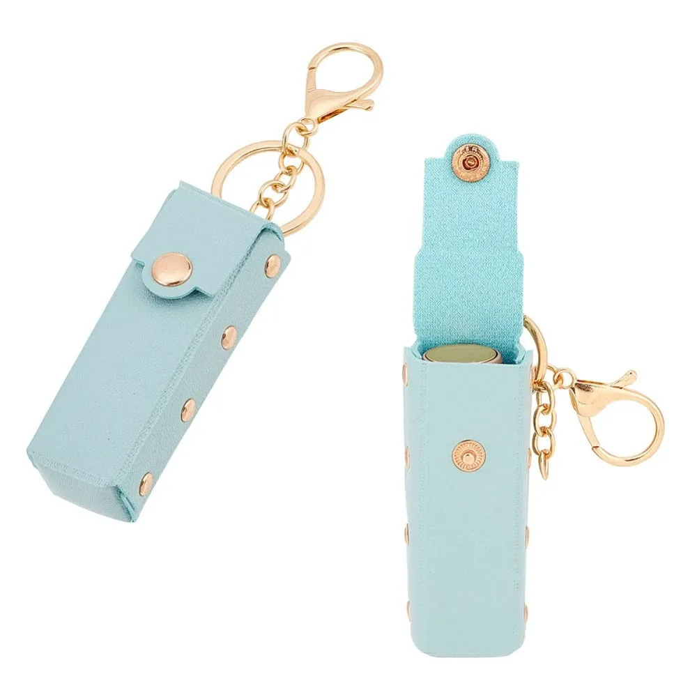 2pcs Chapstick Keychain Holder, 6 Inch PU Leather Lipstick Organizer Holder with Keychain Mini Lip Gloss Travel Storage Case