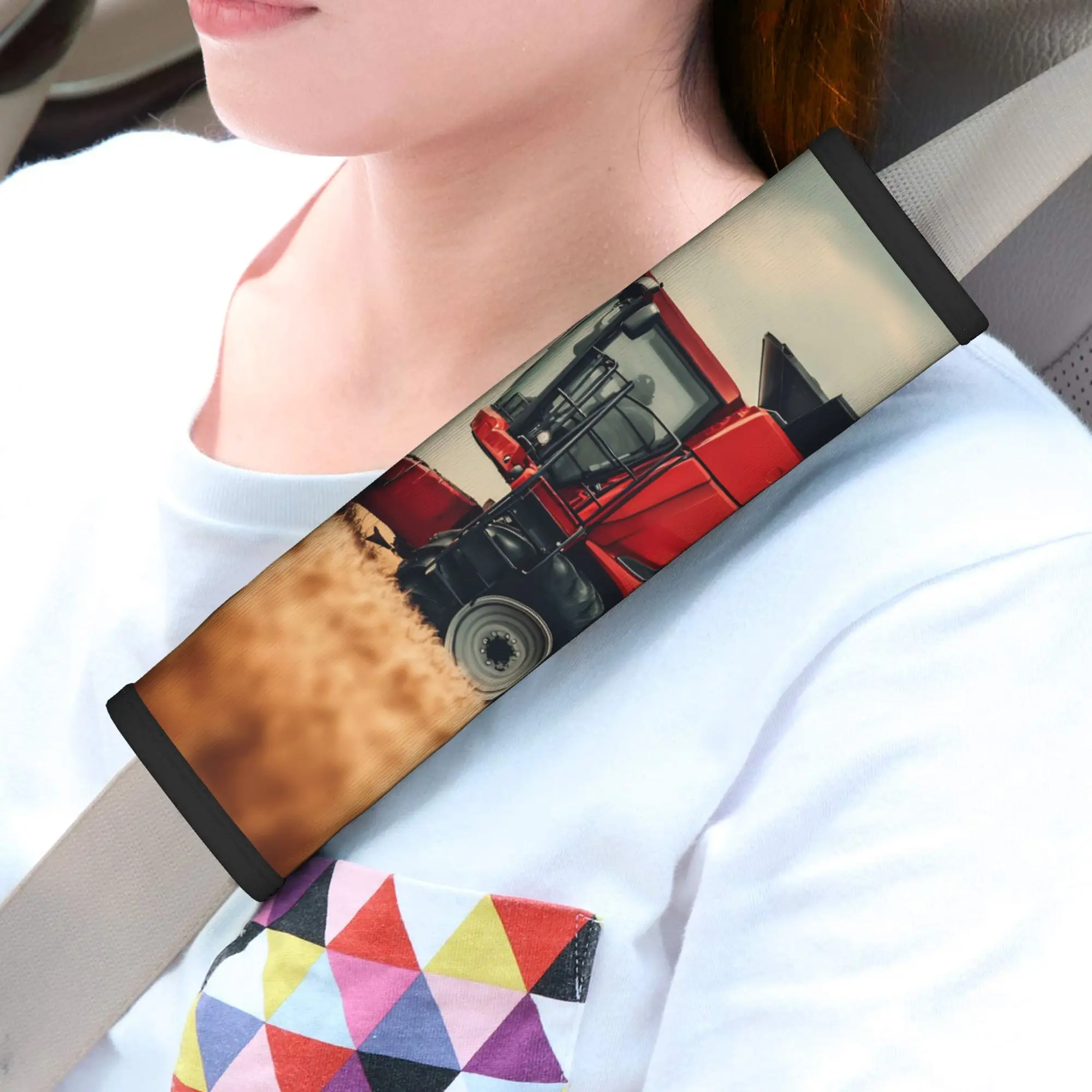 1pc Modern Red Combine Harvester Working In Golden Ripe Wheat Field Under Cloudy Rural Sky Car Anti-Kicking Mat, Car Seat Anti-K