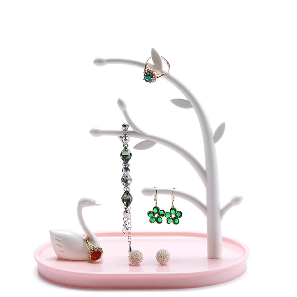 Jewelry Storage Rack Pink Earrings Holder Vanity Necklace Bracelet Display Stand Jewelry Organizer