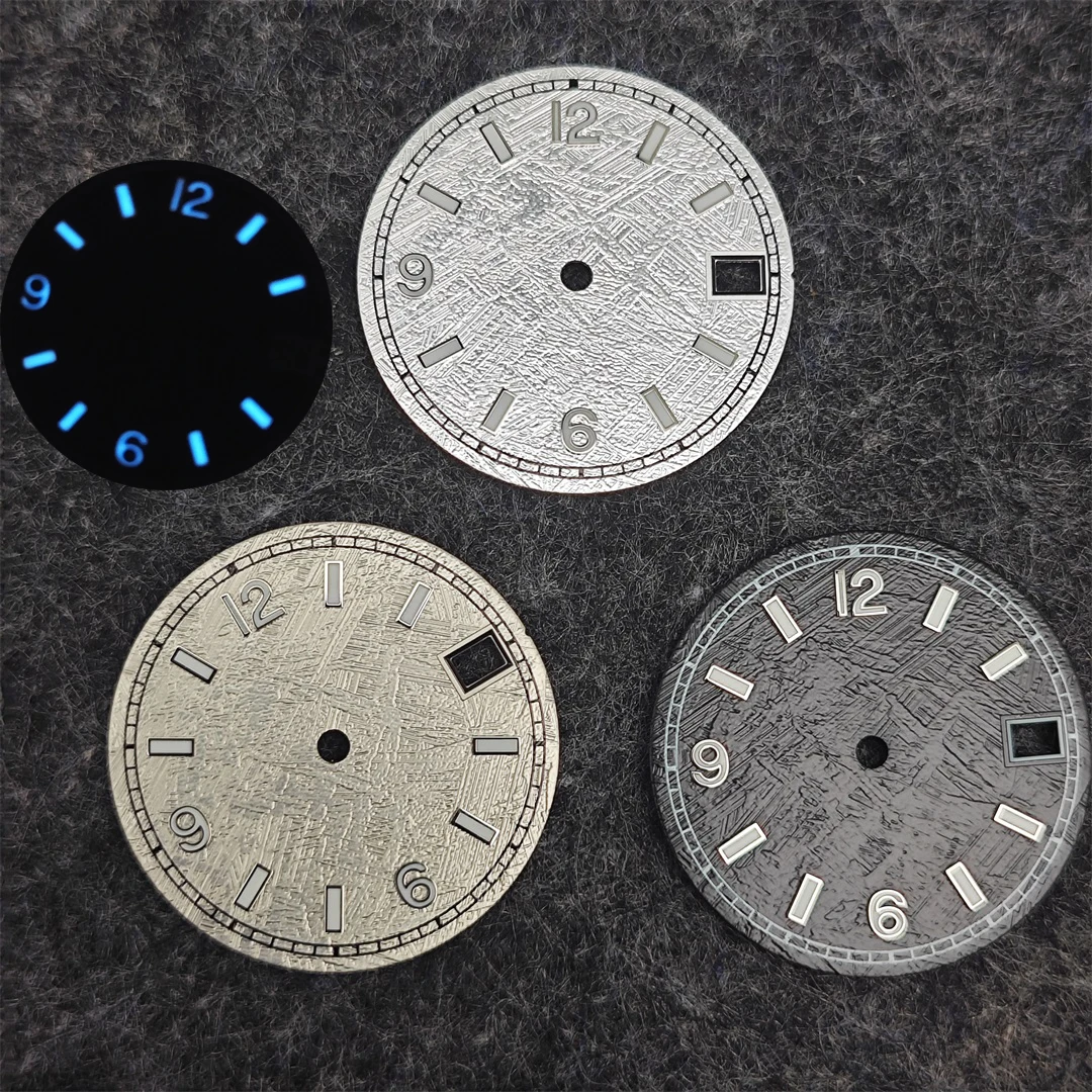 28.5mm Meteorite Pattern Dial NH35 Watch Dial Blue Luminous Watch Faces with Digital Scale Accessories for NH35/NH36 Movement