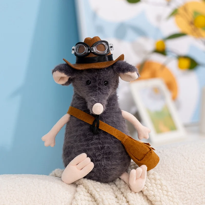 25cm Cute Cartoon Sad Mouse Plush Toy-Hat&Glasses Wearing Western Cowboy Mouse Birthday Gift for Kids Teens Animal Lovers Decor