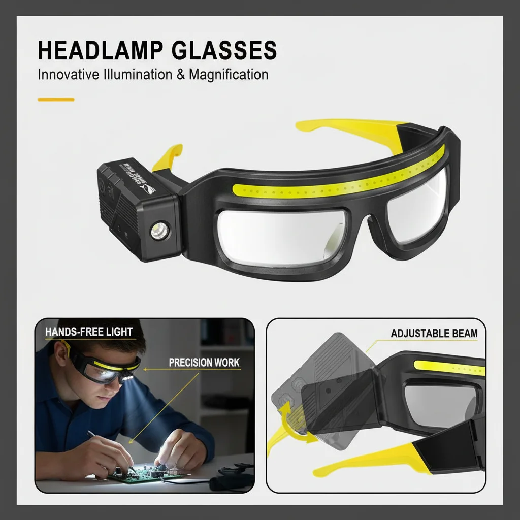 

Мужские налобные фонари-очки KLASSNUM с прозрачными линзами, управлением по датчику движения, светодиодной подсветкой и функцией ночного видения для велоспорта, рыбалки и ремонта