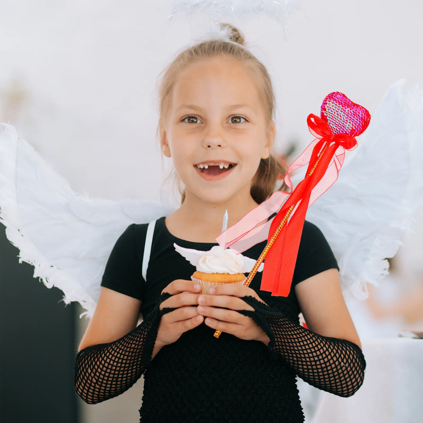 3Pcs Heart Shaped Fairy Wands Sequins Glitter Tassel Princess Dress Up Party Photo Props Kids Cosplay Red Heart Wand