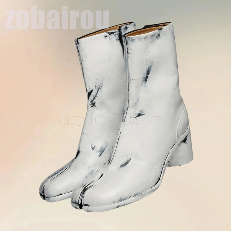 

White Ink Wash Painting Print Horse Hoof Boots Fashion Slip On Men Boots Luxury Handmade Party Banquet Dating Men Casual Shoes