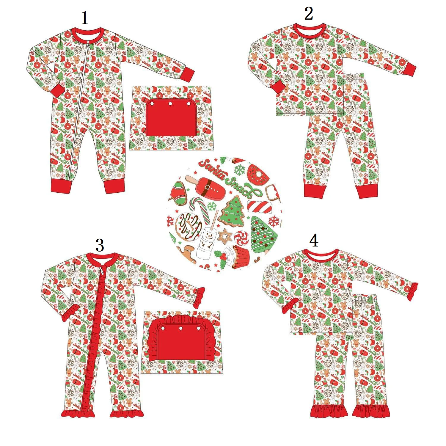 

New Christmas Kids Clothes Boys Matching 4 Pieces Pajamas Toddler Boys Outfit Bodysuit Girls Pajama Set Newborn Bodysuit